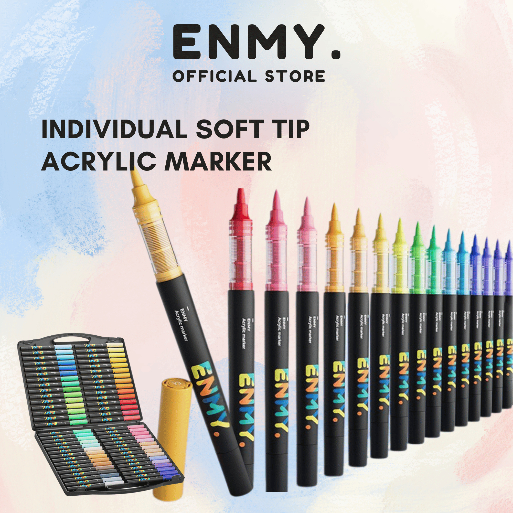 ENMY ปากกามาร์กเกอร์อะคริลิคส่วนบุคคล Soft Tip ปากกาชุดเติมสีวาด Coouring ภาพวาด Art