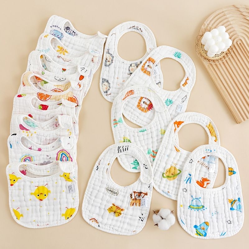 Hot Pick BUY Rm35 แถม 1 6/8-Layer U-shaped Baby Back Button Bib Washing Gauze Baby Bib Saliva Towel 