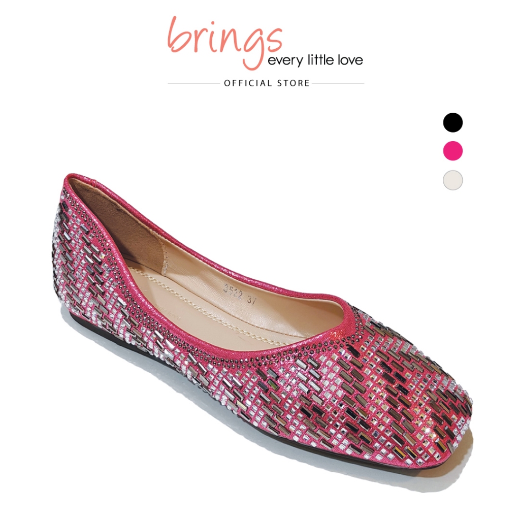 Brings Women Ballerina Flats BR3522 - สีดํา/ชมพู/งาช้าง