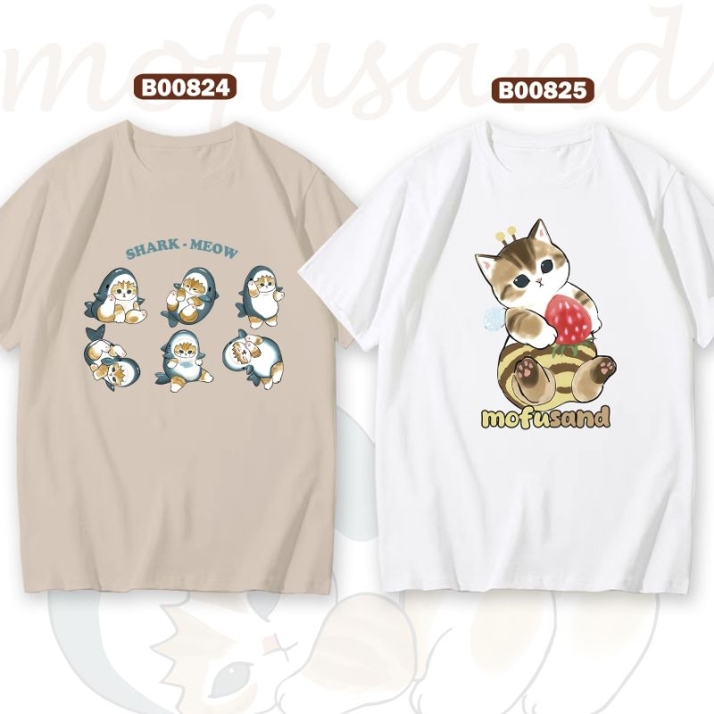 Mofusand แมว Baju T เสื้อผ้าฝ้าย 2XL แขนสั้นรอบคอ Streetwear B00824 B00825
