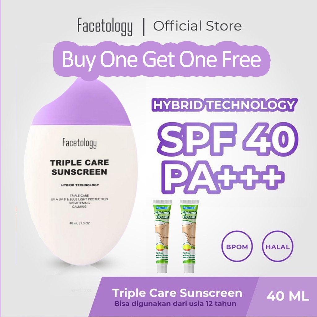 Facetology Triple Care Sunscreen SPF 40 PA+++ 40ML Light Protection Brightening Calming Triple Car