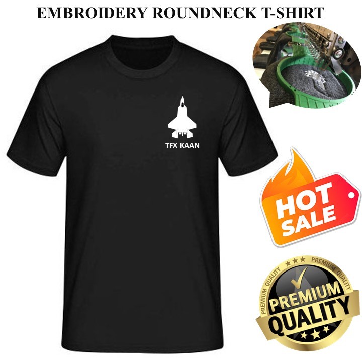 EMBROIDERY SULAM TFX KAAN FIGHTER JET SILHOUETTE TACTICAL ROUNDNECK MICROFIBER และผ้าฝ้ายเสื้อยืดสีด