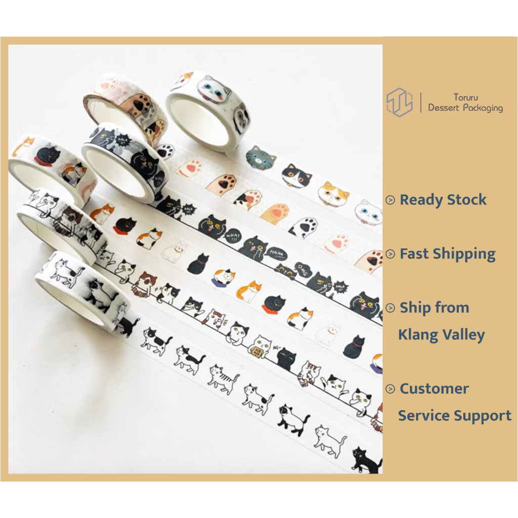 ลูกแมวน่ารัก Kucing Masking Tape Baking Labeling สติกเกอร์ Masking Tape Craft Decor Sealer Tape Kraf