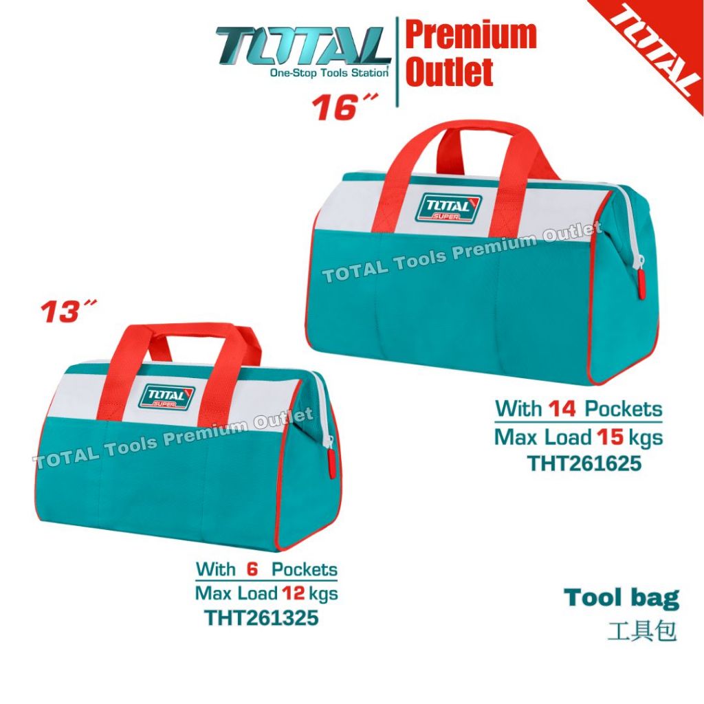 TOTAL Tools 13 Max load 12kg & 16 Max load 15kg Tool Bag - THT261325 / THT261625