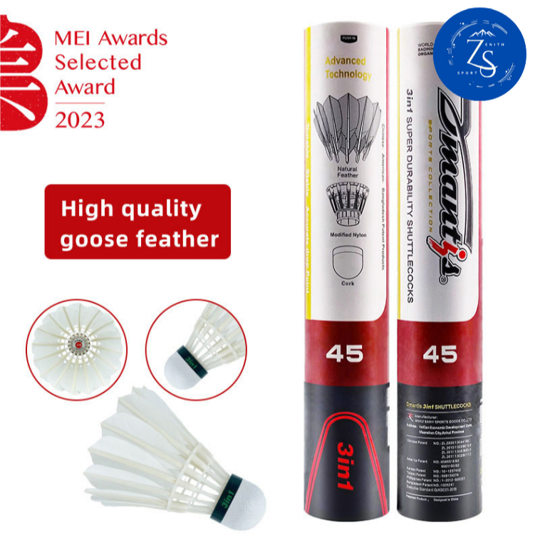 Dmantis ยี่ห้อ Hybrid สิทธิบัตร 3in1 ลูกขนไก่ Goose แบดมินตัน D45 โรงงานทนทาน Feather ลูกขนไก่