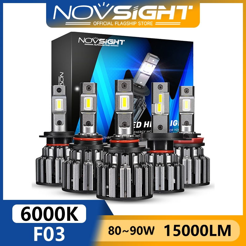 Novsight F03 2PCS คุณภาพสูงสีขาว 90W 15000LM ไฟหน้ารถ LED H4 H7 H11 HB3 HB4 Canbus หลอดไฟ