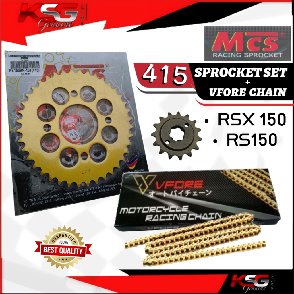 MCS 415 SPROCKET ชุด + VFORE GOLD CHAIN RS150R RS150 RSX150 RSX Chain Gold Rantai VFORE สําหรับ HOND