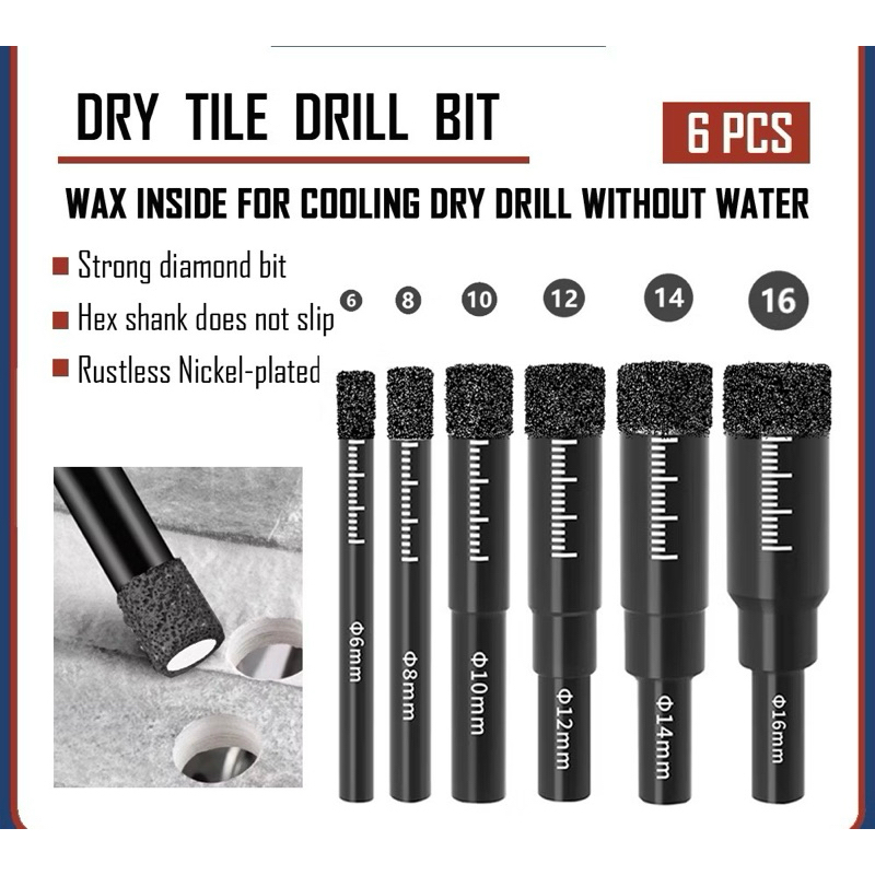 MY.Jubin Hex Handle สูญญากาศ Brazed เพชรแห้งเจาะบิตเลื่อยเครื่องตัดหลุมเปิดกระเบื้อง mata gerudi Jub