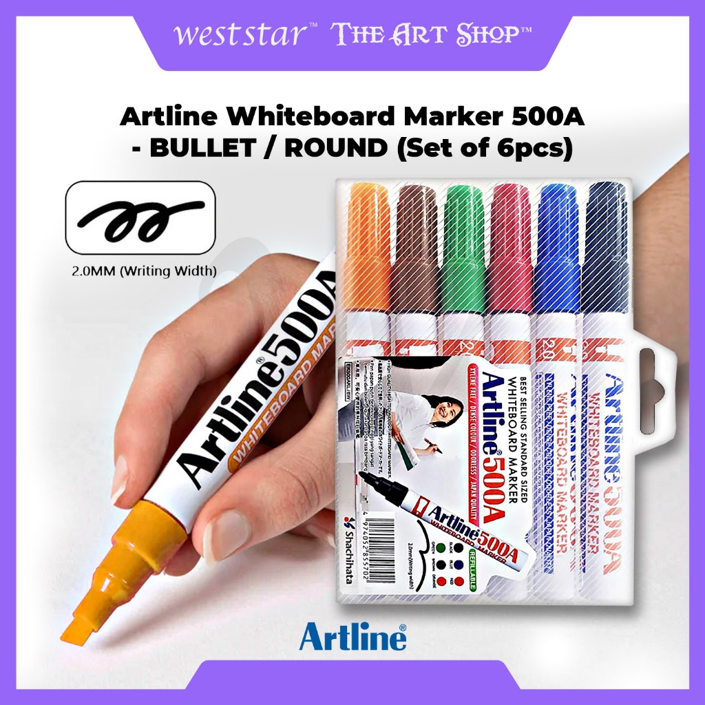[Weststar TAS] ปากกาไวท์บอร์ด Artline, Artline 500, Artline Marker - BULLET / ROUND (ชุด 6 ชิ้น)