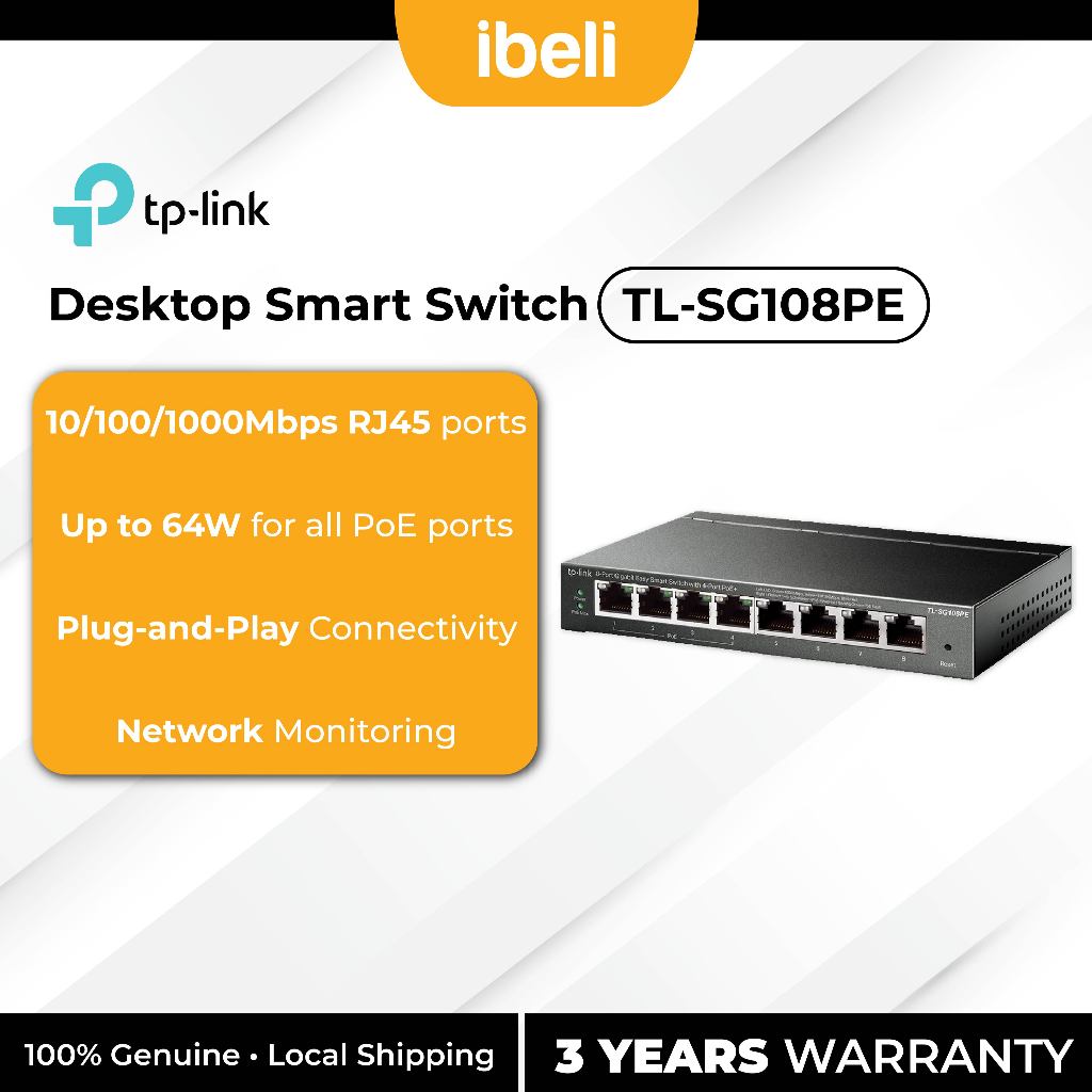 TP-Link TL-SG108PE SMB POE Switch 8-Port Gigabit Desktop POE Easy Smart Switch