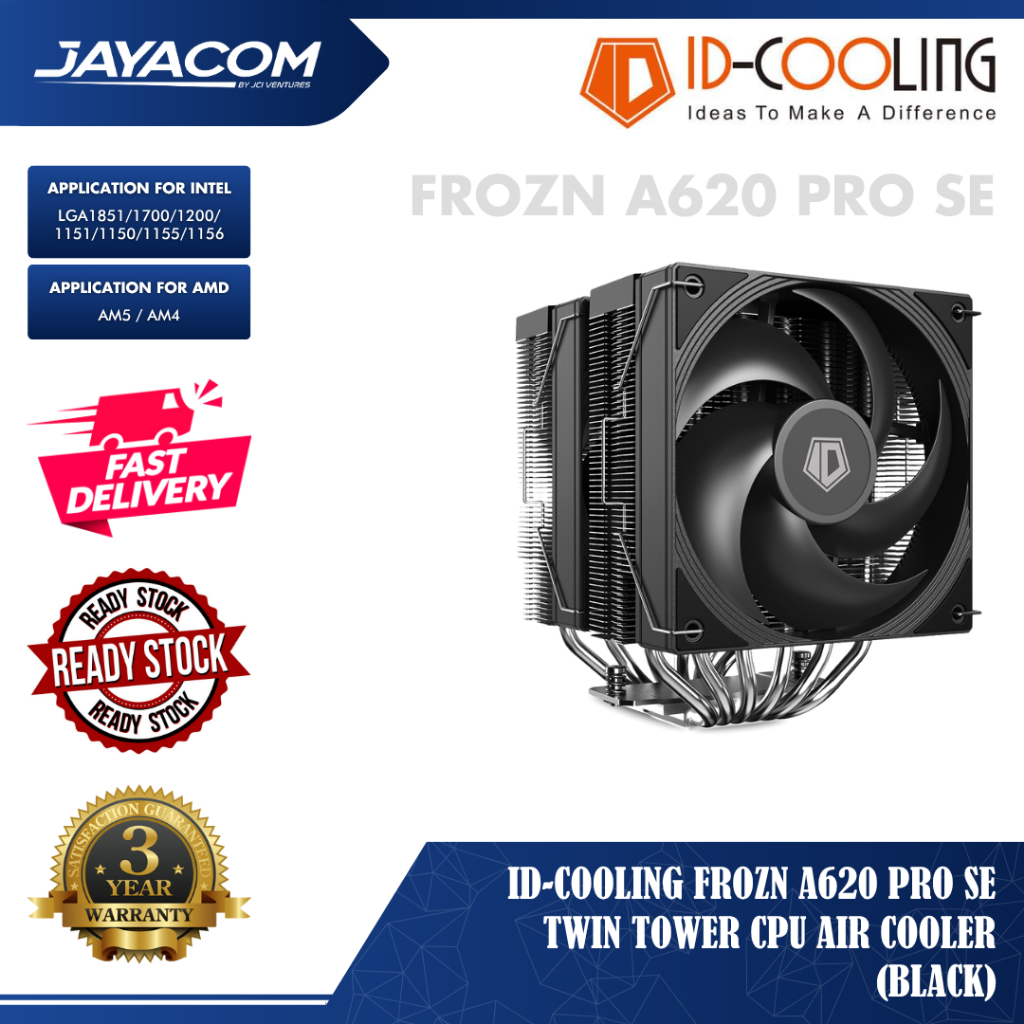 ID-Cooling FROZN A620 PRO SE Twin Tower CPU Air Cooler – สีดํา (พร้อมพัดลม PWM ขนาด 2x 120 มม.)