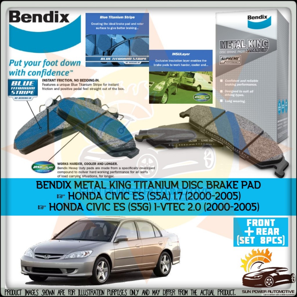 BENDIX METAL KING TITANIUM MKT Honda Civic ES S5A 1.7 / S5G I-VTEC 2.0 ผ้าดิสก์เบรก FRONT REAR SET