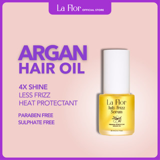 LA FLOR Anti Frizz Serum 20ml - Bebas Paraben & Sulfate Untuk Rambut Rosak & Keriting Dengan Minyak Argan Premium