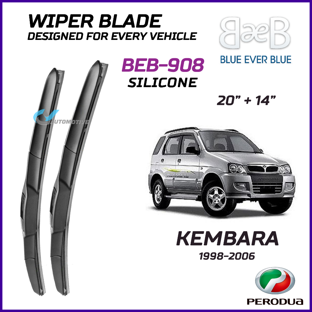 BEB SILICONE ใบปัดน้ําฝน (20" + 14") ชุดสําหรับ PERODUA KEMBARA 1998-2006 Aerodynamic Design BEB-908