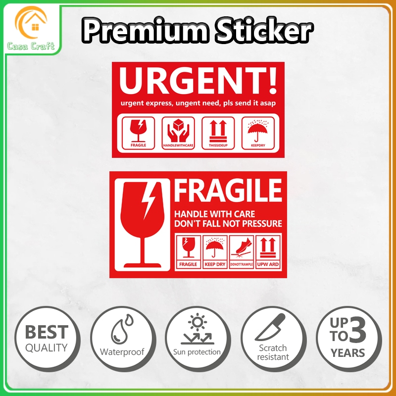 Pelekat Rapuh เปราะบางป้ายสติกเกอร์ URGENT ป้ายคําเตือนมือจับพร้อมสติกเกอร์กันน้ํา Care