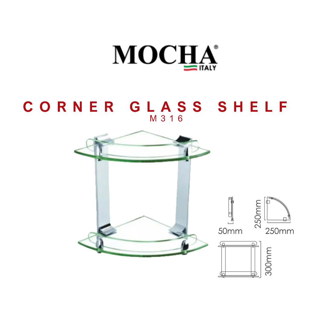 8GMART MOCHA CORNER GLASS SHELF M316 แก้ว M316 แก้ว MOCHA RAK KACA SUDUT M316