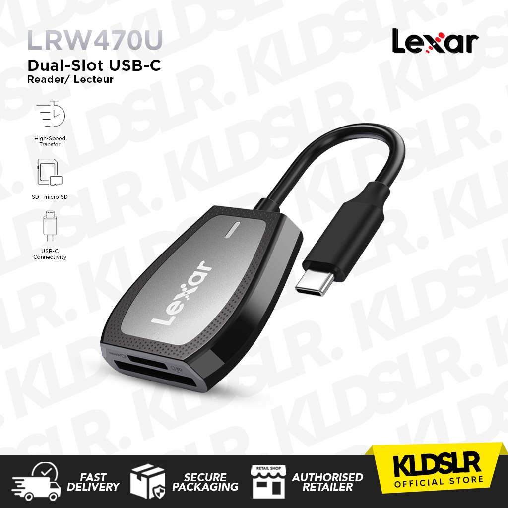 Lexar LRW470U Professional USB 3.2 Type-C Dual-Slot Reader, รองรับการ์ด SD และ microSD UHS-II, อ่านส