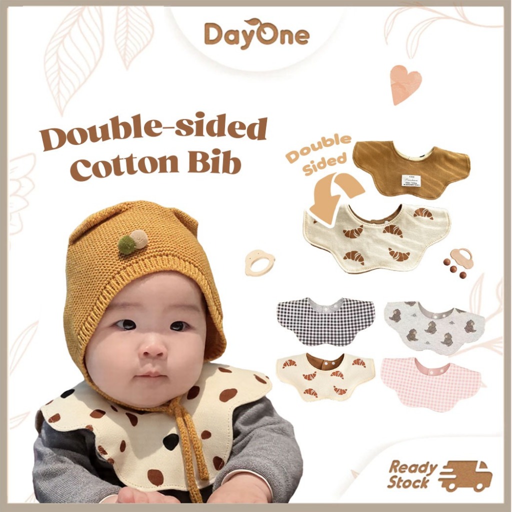Day One 0-2YDouble-Sided 2 Layer Bibs Pure Plain Design Cotton Baby Bib Bayi Tuala Air Liur - Cuddle
