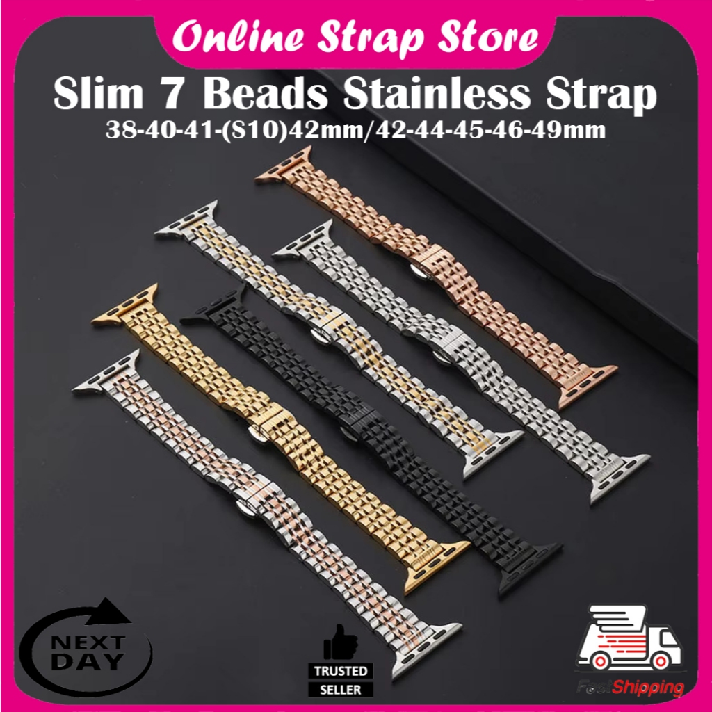 Slim 7 ลูกปัดสายสแตนเลสสําหรับ iWatch 38-40-41-(S10/11)42 มม./42-44-45-(S10/11)46 มม./Ultra/Ultra 2/