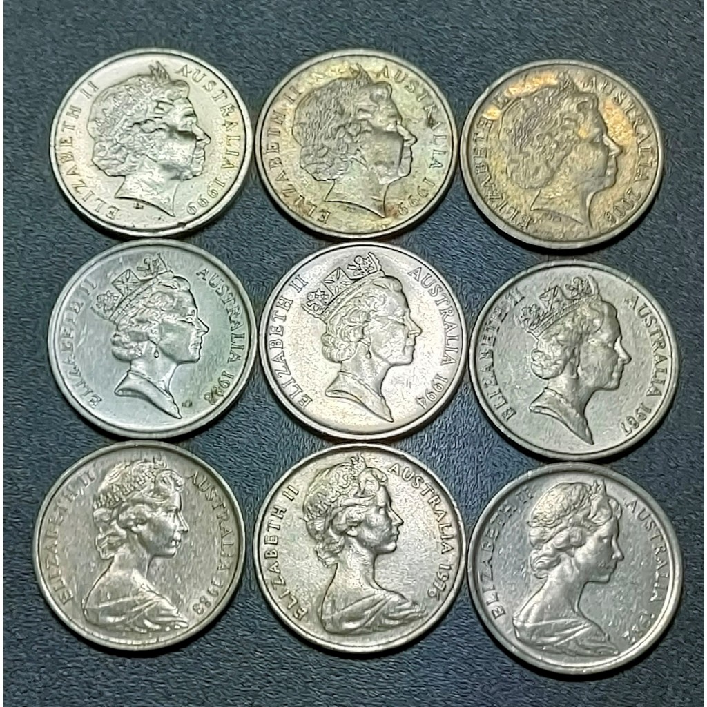QE II 3 Series Of 5 Cent 1980s 2000s ( 9 เหรียญ )