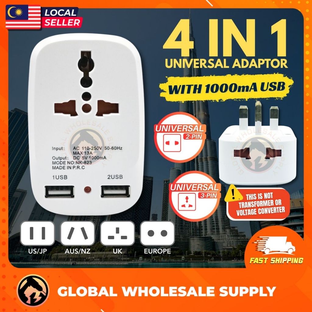 Travel Extension Plug Universal Adapter 3 Pin Plug พร้อมพอร์ต USB Extension Travel Adapter Multi Plu