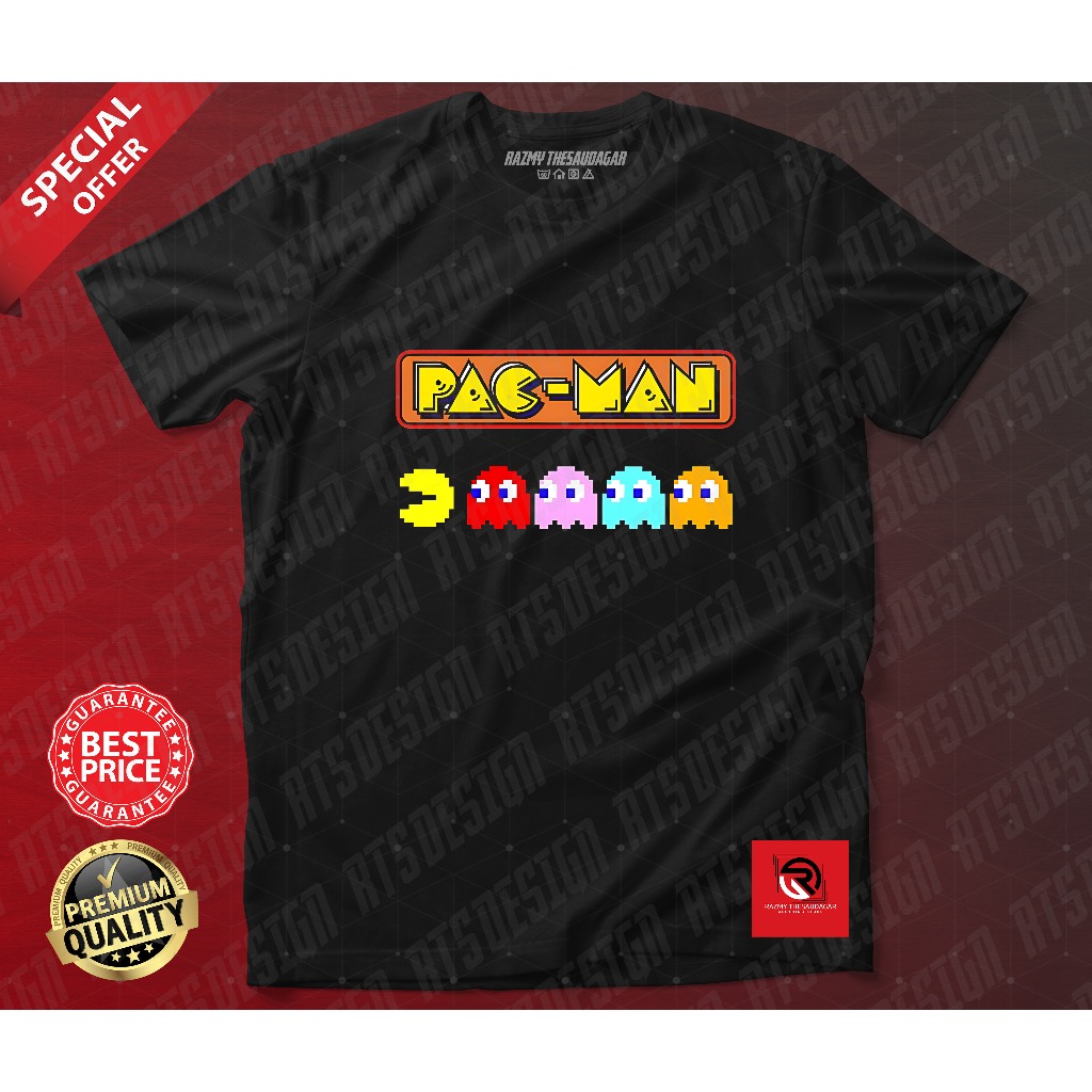 BAJU PACMAN ARCADE RETRO GAMES ROUNDNECK TSHIRT COTTON / MIKROFIBER JERSEY DTF คุณภาพสูงพิมพ์