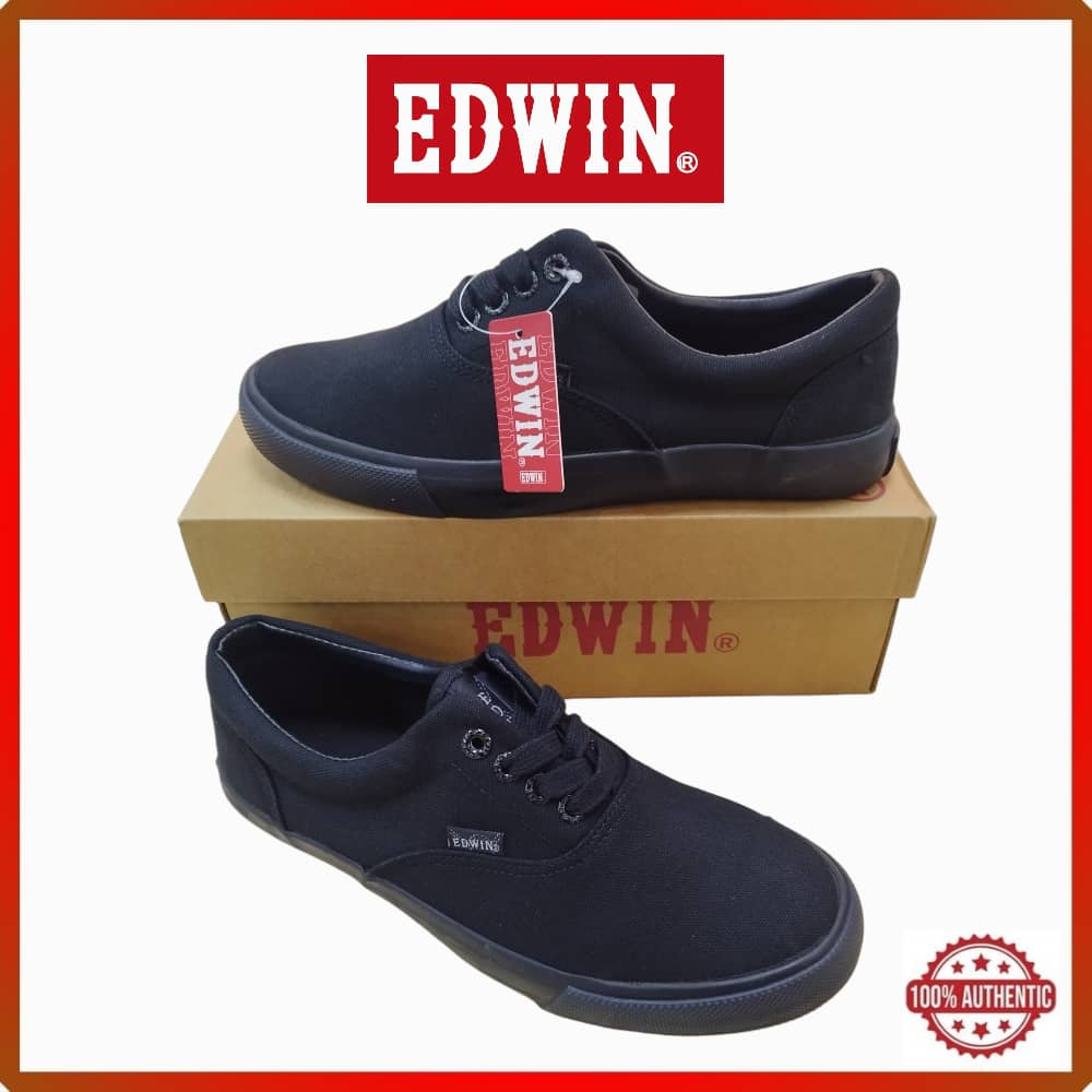 Edwin Kasut Sekolah Hitam Edwin Unisex Black School รองเท้ารองเท้าผ้าใบ EW2239