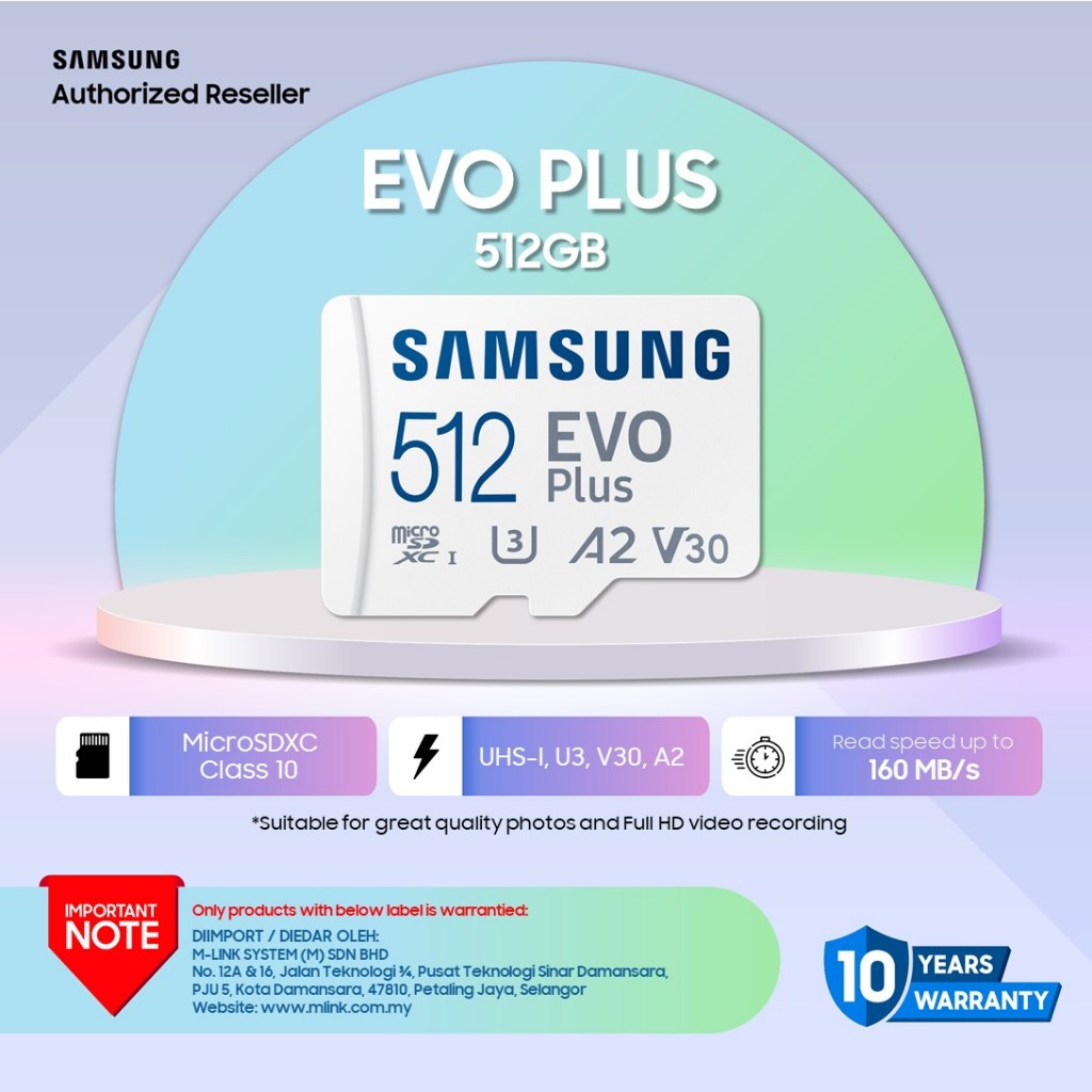 SAMSUNG MICRO SD MEMORY CARD พร้อมอะแดปเตอร์ EVO PLUS (512GB/1TB)