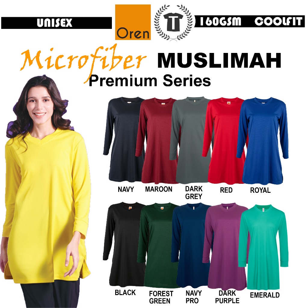 พรีเมี่ยม Microfiber Muslimah WITH V-NECK BLACK/NAVY/DARK GREY/MAROON/FOREST GREEN/NAVY PRO SK05 COO