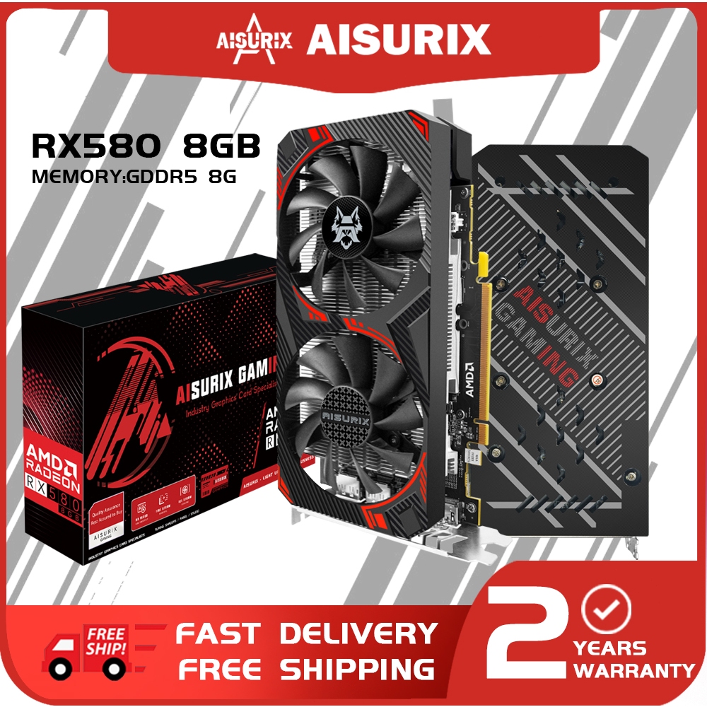 AISURIX RX580 8GB ยี่ห้อใหม่กราฟิกการ์ด AMD Radeon คอมพิวเตอร์ GPU การ์ดสําหรับเล่นเกมทํางาน Office