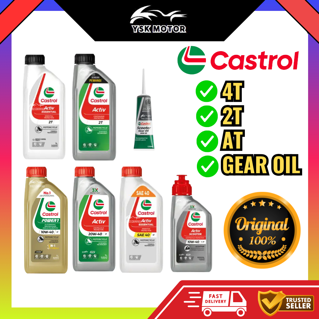 CASTROL MINYAK ENJIN 4T/AT/2T 4 STROKE 2 STROKE GEAR OIL MOTOSIKAL SAE40 10W40 20W40 10W40