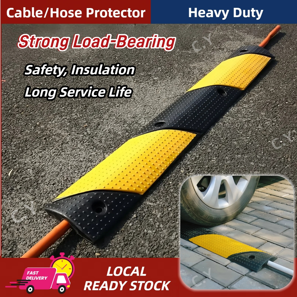 Heavy Duty ยางป้องกันสาย Ramp Road Hump Speed Bump กลางแจ้งสายท่อชั้น Protector Hump สีเหลืองสีดํา