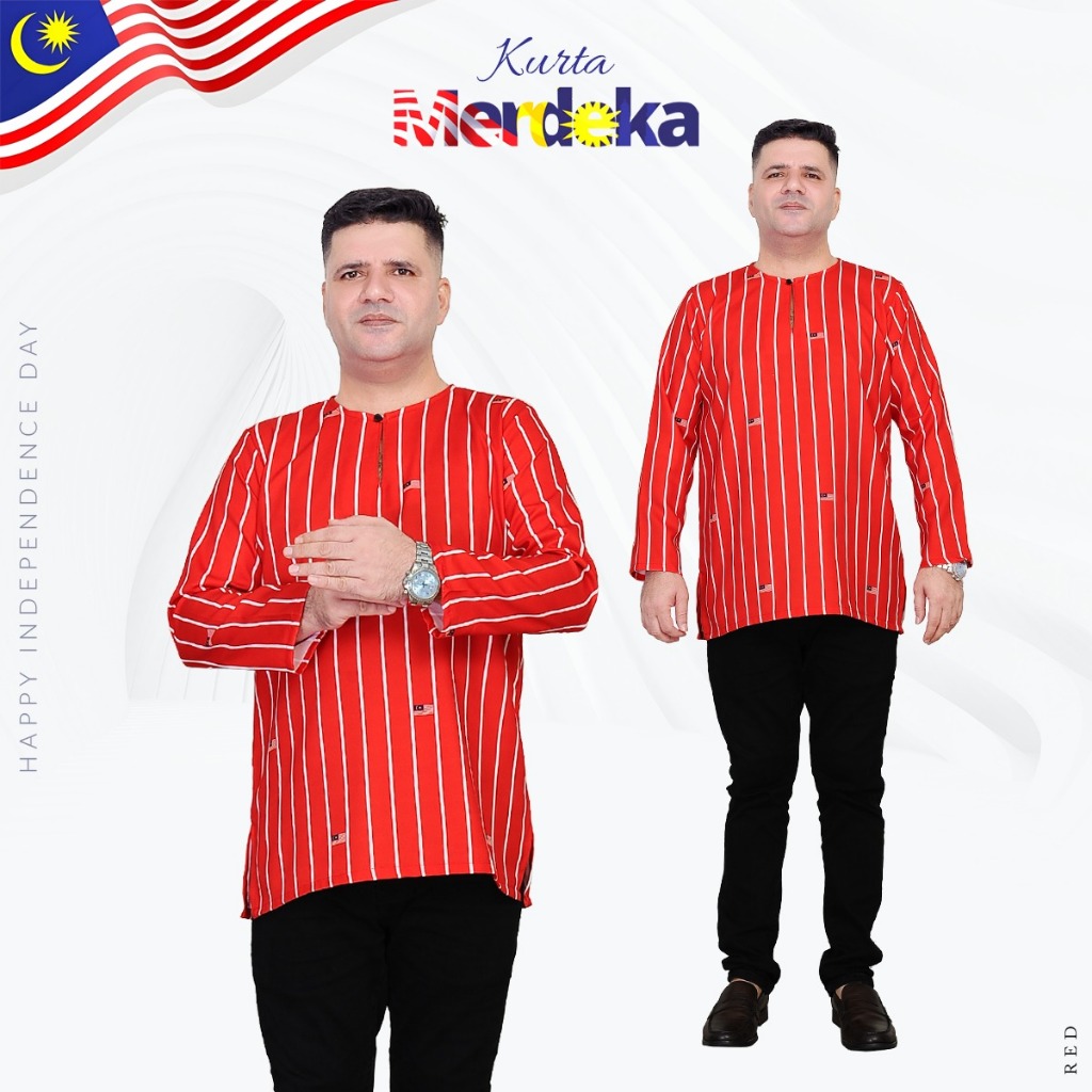 สินค้ามาใหม่สําหรับ Merdeka 2025 kurta สําหรับผู้ชายพิมพ์ลายธงโดย Vouge Collection