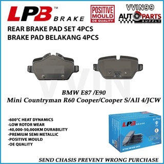 BMW E87, E90 Mini Cooper Countryman R60 Cooper S JCW ผ้าเบรคหลัง LPB Premium Semi Metallic Euro Stan