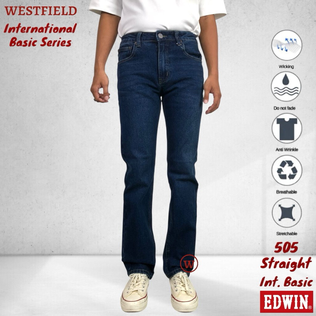 EDWIN Mens 505 Stretchable Dk Indigo Blue Straight Cut Jeans ( 7705 2850 )