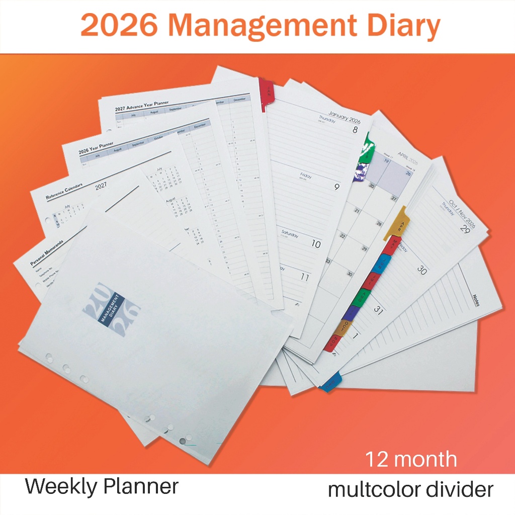 2026 ไดอารี่ A5 Organizer 6 O แหวนหลวม Leaf Refill Management ไดอารี่เติมสัปดาห์ดู Planner AT5520
