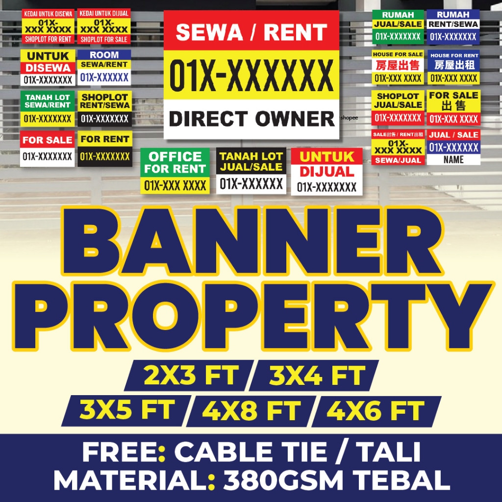 BANNER PROPERTY BANNER พิมพ์ BANNER สําหรับ RENT และ BANNER UNTUK DENWA BANNER !