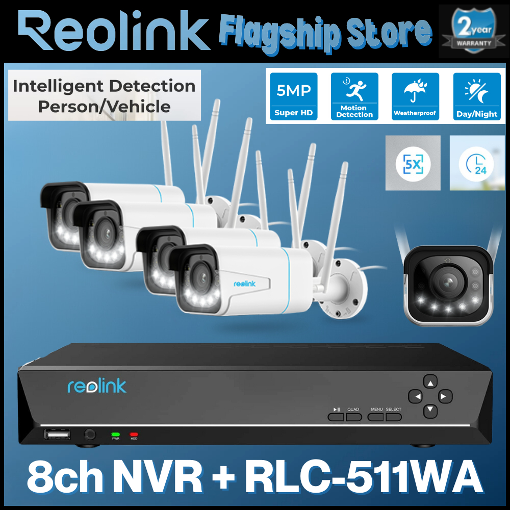 Reolink RLN8-410 8 ช่อง NVR พร้อมกล้อง WiFi ซูมออปติคัล 5MP 5X RLC-511WA