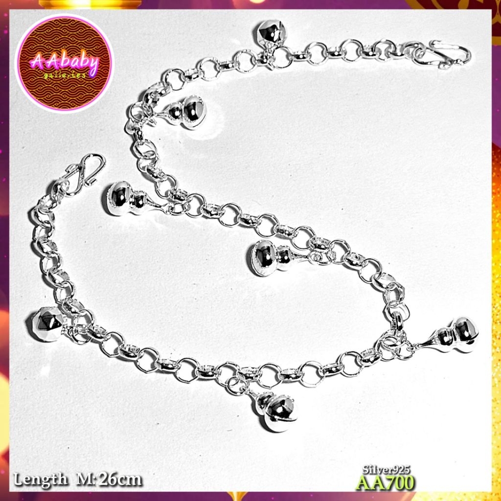 🌈AAbaby Galleries AA700 Baby S925 Silver Anklet Bracelet Hulu Bells Hibailking Girls AA700 Baby S925