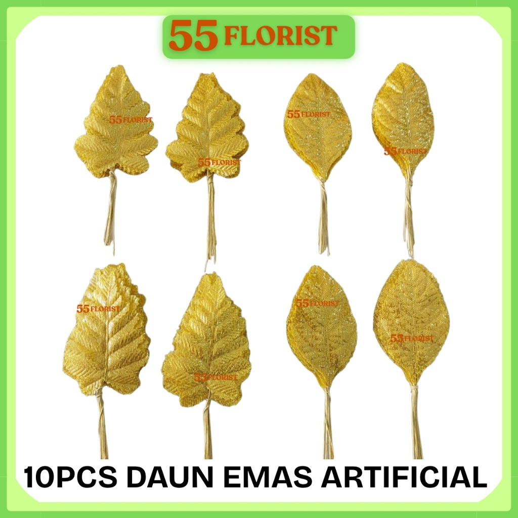 10PCS DAUN EMAS ROSE ROS DAUN PAKU EMAS ใบไม้ศิลปะดอกไม้ STEM ROSE GOLD LEAF FERN GOLDEN FAKE LEAF F