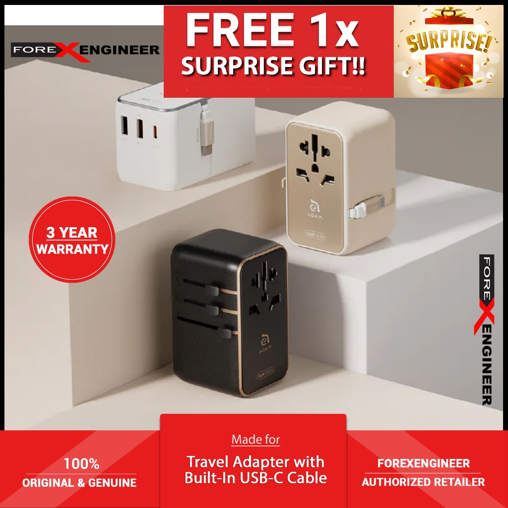 ADAM Elements T35L 35W Universal Travel Adapter พร้อมสาย USB-C ในตัว