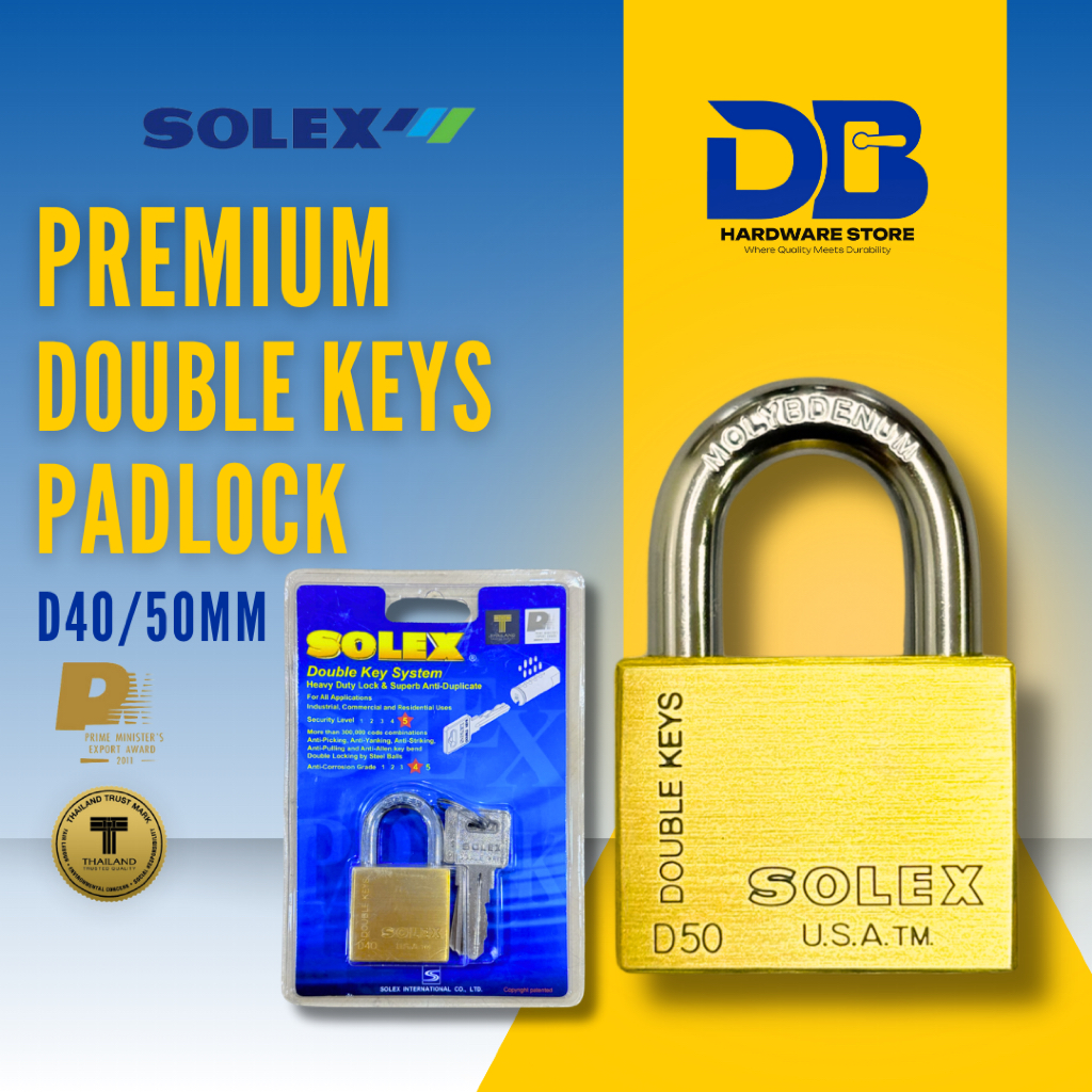 DB Solex Premium D40/50 มม. กุญแจ DoubleKey ล็อคมะม่วง ล็อคบ้าน ล็อคประตู