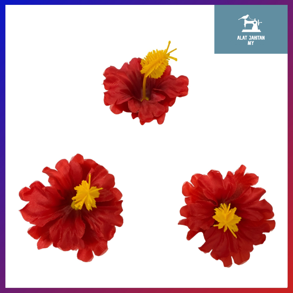 ดอกไม้ Raya Plastik / ดอกไม้ชบาเทียม / ดอกไม้ตกแต่งชบาพลาสติก (1 ชิ้น/4 ชิ้น) ดอกไม้ Raya Merdeka