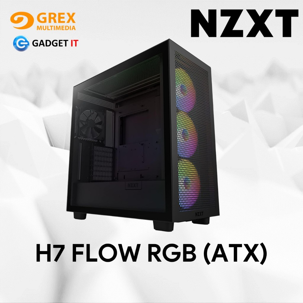 NZXT H7 FLOW RGB 2023 PREMIUM MID-TOWER HIGH AIRFLOW ATX PC CASE (สีดํา) GADGET IT