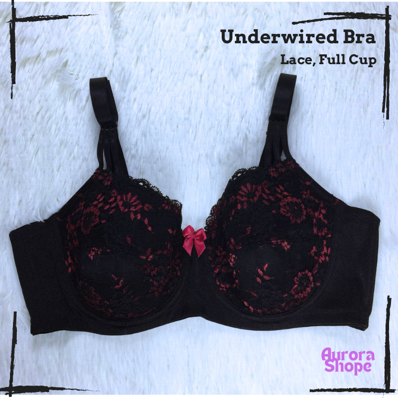 Monroe Underwired Bra Lace Full Cup Berdawai 34B-40C สีดําพร้อม Haute Red