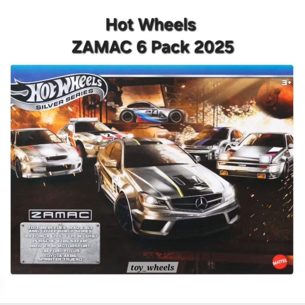 Hot Wheels ZAMAC 6 Pack Multipack Silver Series 2025 HONDA EK9/ FORD FOCUS/ TOYOTA AE86/ PORSCHE 928