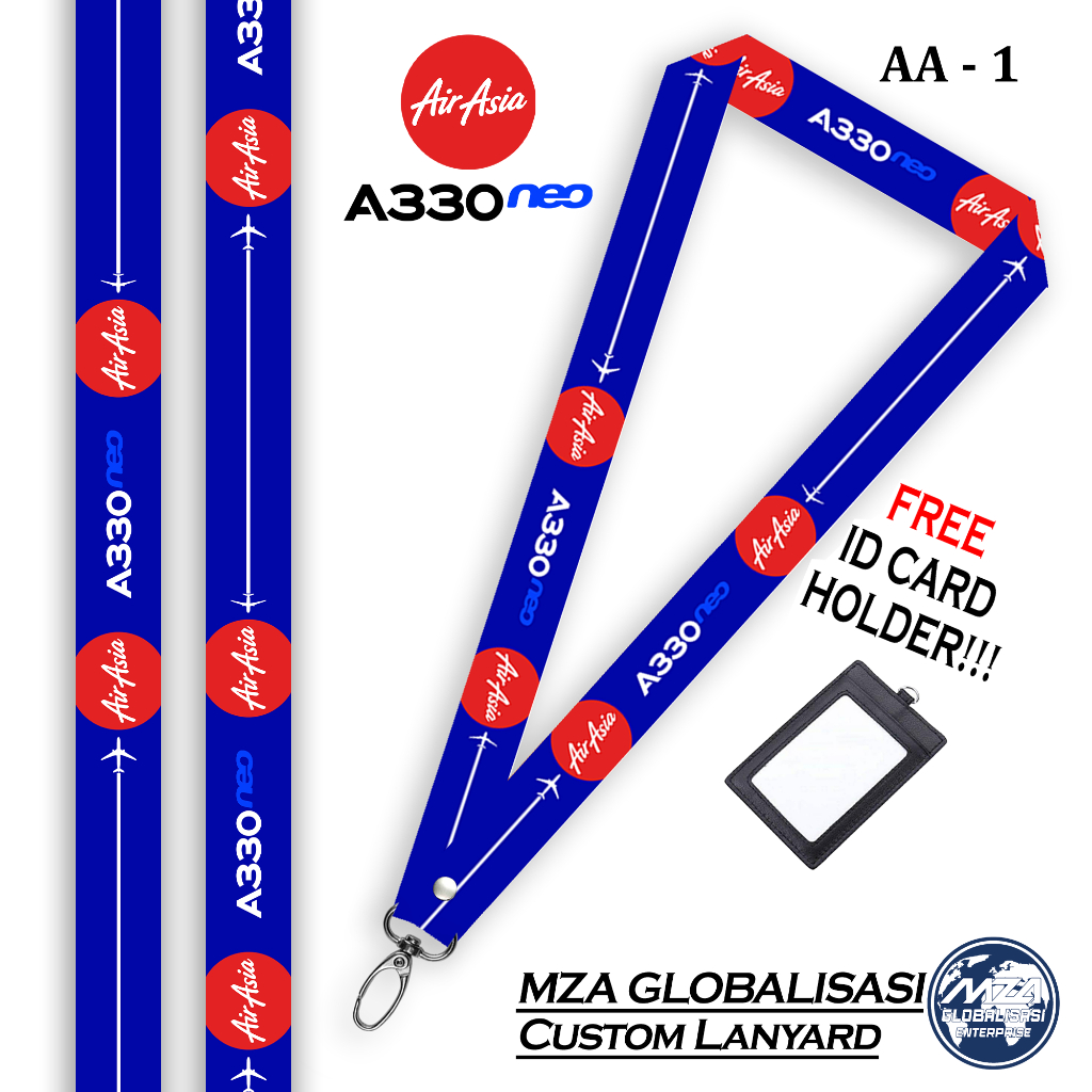 2 DESIGN AIR ASIA NEO A330 + ฟรี ID Card Holder PREMIUM QUALITY AIR ASIA NEO A330 LANYARD