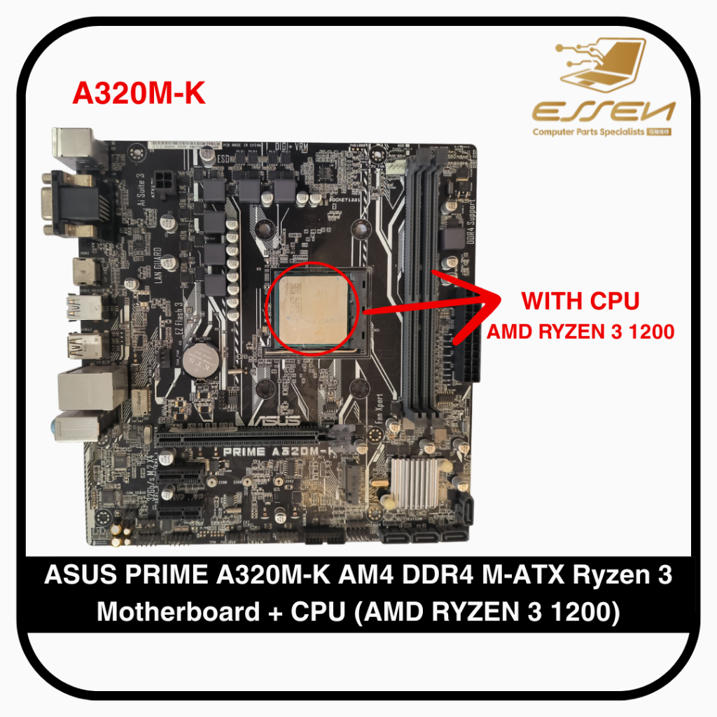 ASUS PRIME A320M-K AM4 DDR4 M-ATX Ryzen 3 เมนบอร์ด + CPU (AMD RYZEN 3 1200)