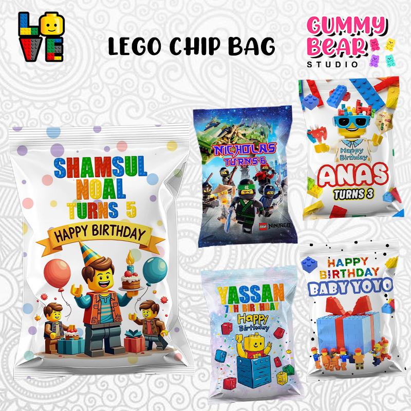 Siap 2 Hari Lego Party Chip Bag/กระเป๋า Goodies วันเกิด/กระเป๋า Lego Goodies