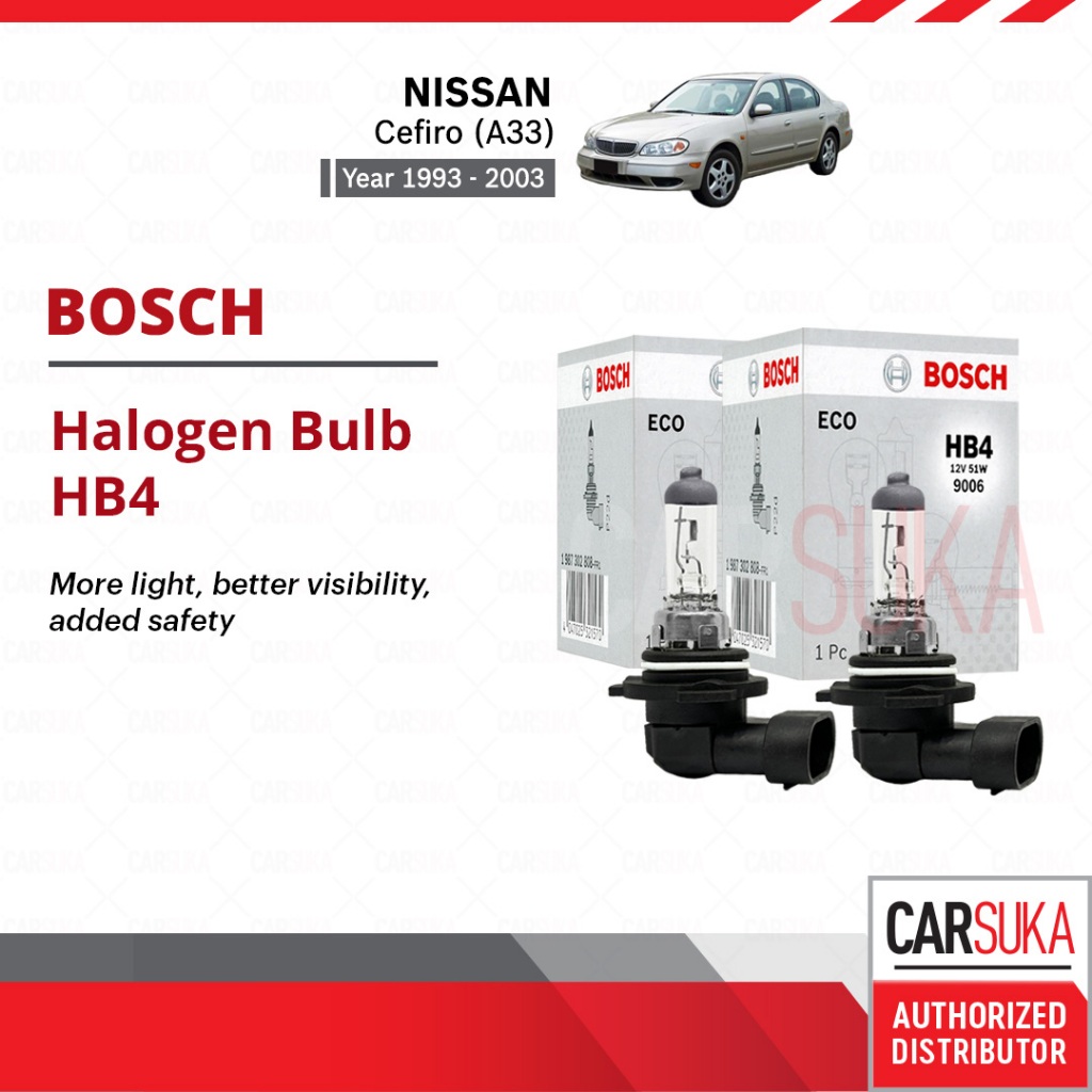 หลอดไฟหน้าฮาโลเจน Bosch HB4 (55W) ชุด 2 ชิ้น สําหรับ Nissan Cefiro A33